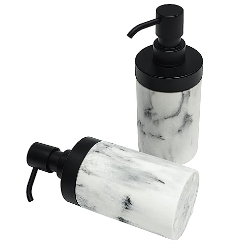 Suanti White Marmor Art Seifenspender Set von 2 für Badezimmer Countertop, Küchenspüle, dekorative Weitmund Harz Seifenflaschen mit matten schwarzen Pumpen bis 10 oz von Suanti