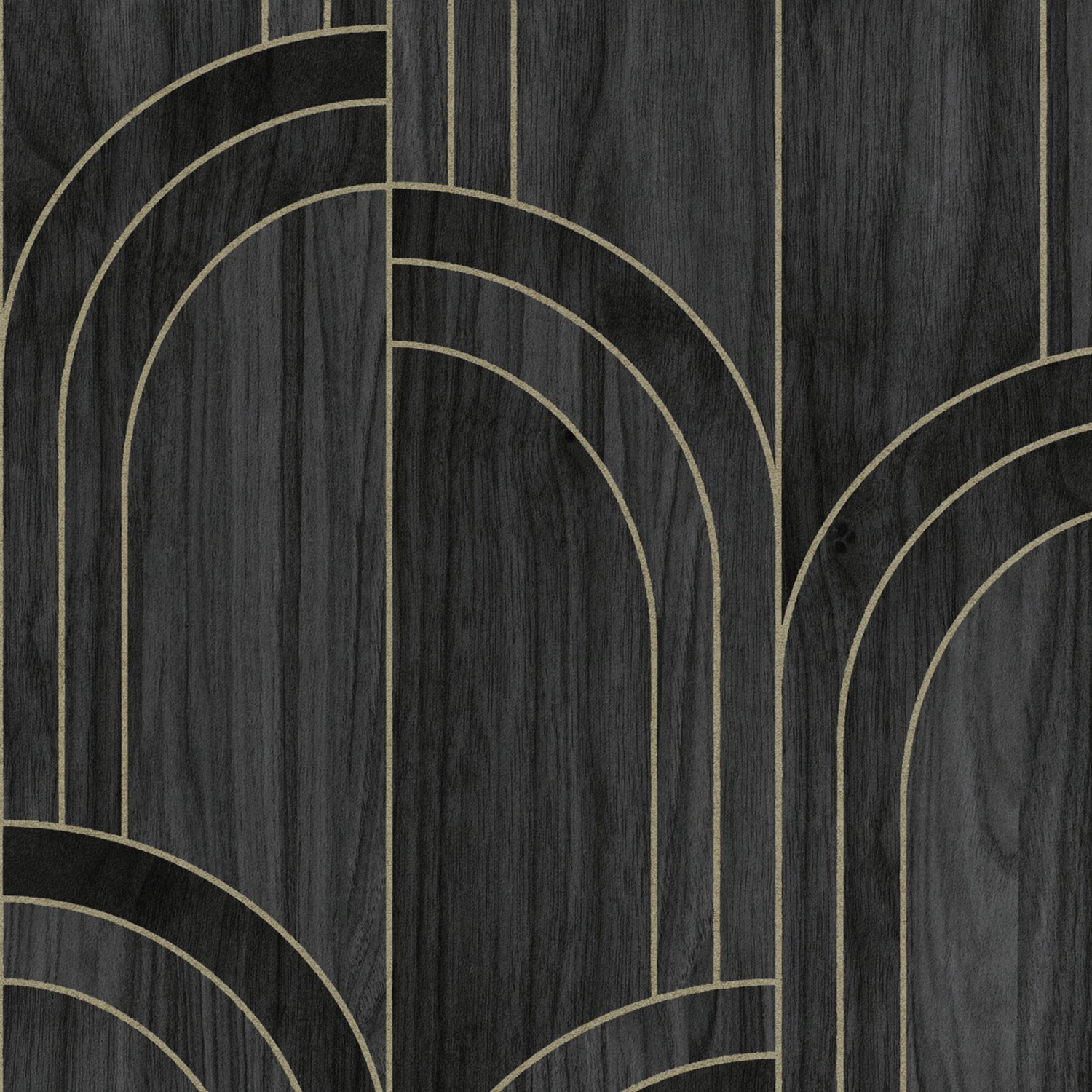Sublime Vliestapete Modella Holz 10 m x 52 cm Schwarz/Gold FSC® von Sublime