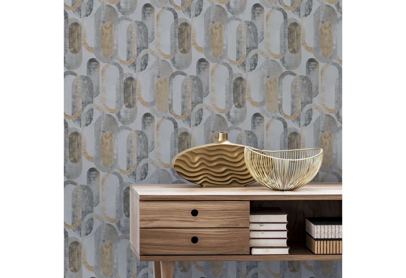 Sublime Vliestapete OVAL SHAPES GOLD, organisch, (1 St), Design Tapeten von Sublime