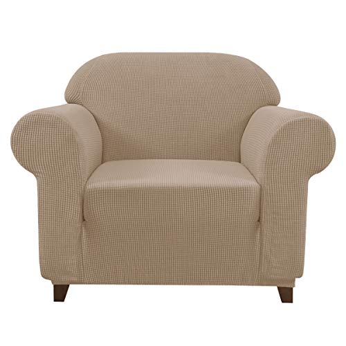 subrtex kariert Sofabezug Sofahusse Sesselbezug Stretchhusse Sofaüberwurf Couchhusse Spannbezug(1 Sitzer,Sand) von subrtex