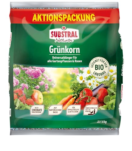 Substral Naturen Grünkorn, 6kg, Bio Universal Gartendünger für alle Blüh-, Obst- & Gemüsepflanzen sowie Rasenflächen von Substral