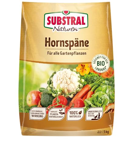 Substral Naturen Bio Hornspäne, 5kg, Organischer Dünger für Gärten und Balkone, Nährstoffreich & Chloridarm von Substral