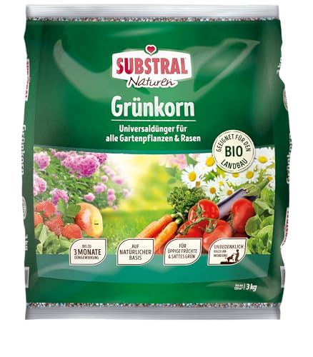 Substral Naturen Grünkorn, 3kg, Bio Universal Gartendünger für alle Blüh-, Obst- & Gemüsepflanzen sowie Rasenflächen von Substral