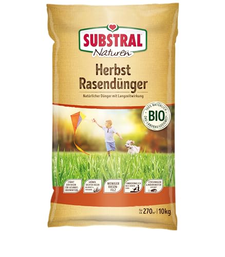 SUBSTRAL Naturen Bio Herbstrasendünger, Nährstoffreich, 10 kg - für bis zu 270 m², geeignet für alle Rasenarten von Substral