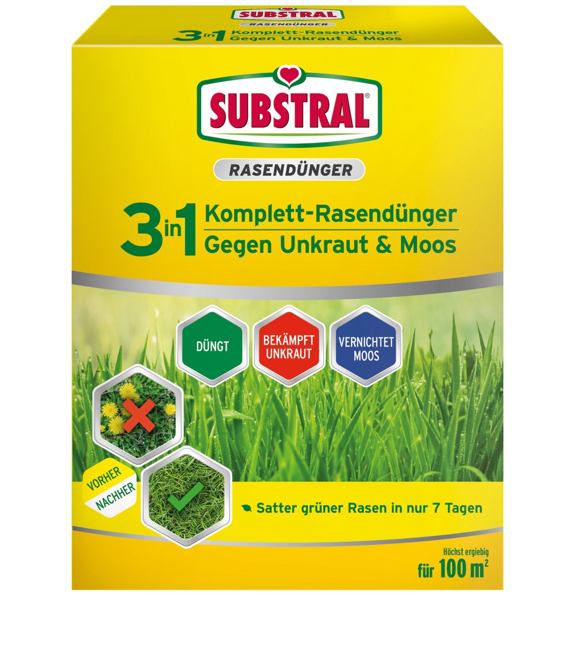 Substral 3 in 1 Komplett-Rasendünger gegen Unkraut & Moos für 100 m² von Substral