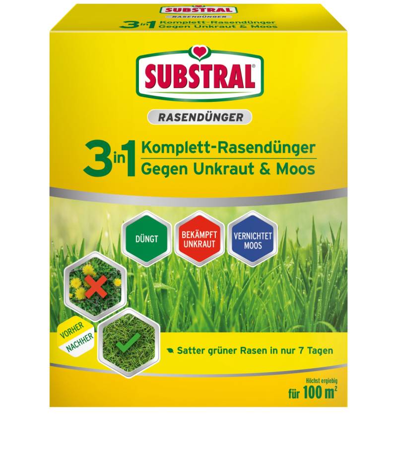 Substral 3 in 1 Komplett-Rasendünger gegen Unkraut & Moos für 100 m² von Substral