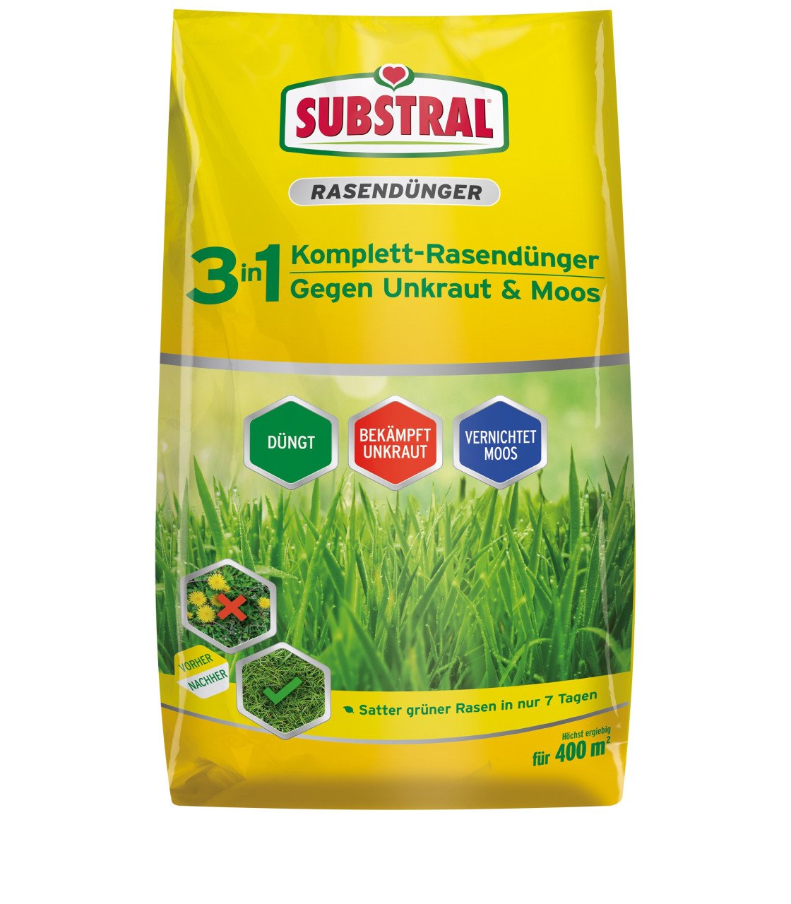 Substral 3 in 1 Komplett-Rasendünger gegen Unkraut & Moos für 400 m² von Substral