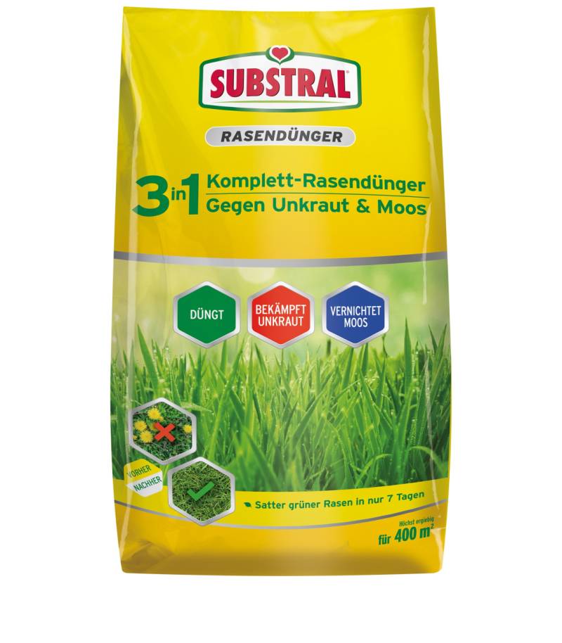 Substral 3 in 1 Komplett-Rasendünger gegen Unkraut & Moos für 400 m² von Substral