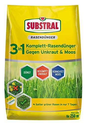 Substral 3 in 1 Komplett Rasendünger mit Unkrautvernichter und Moosvernichter, 9 kg für 250 m² von Substral