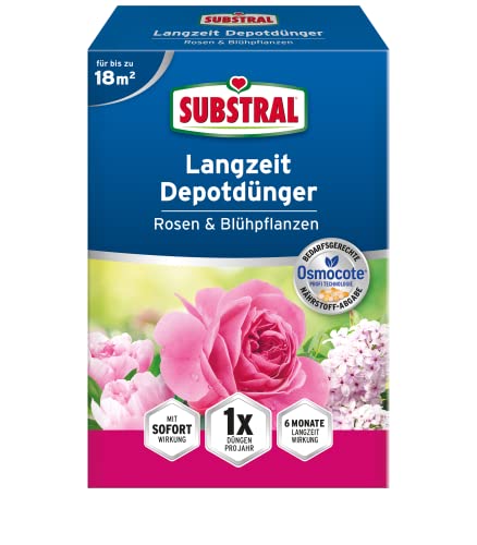 Substral Langzeit Depotdünger für Rosen & Blühpflanzen, Blühsträucher und Stauden, 6 Monate Langzeitwirkung, 750 g von Substral