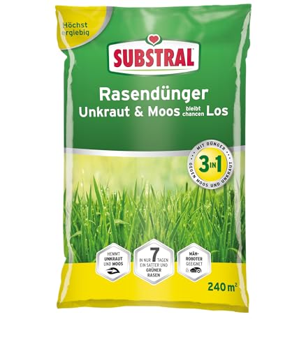 Substral Rasendünger Unkraut & Moos bleibt chancenlos, 7,2kg für 240qm, sattgrüner Rasen in 7 Tagen, düngt bis zu 3 Monate von Substral