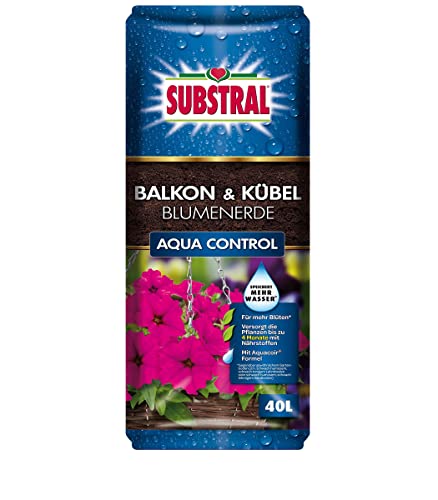 Substral Balkon- & Kübel-Blumenerde Aqua Control 40l, 4 Monate vorgedüngt, speichert doppelt so viel Wasser von Substral