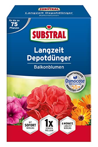 Substral Balkonblumen Langzeit Depotdünger, für Geranie, Surfinie, Dipladenie, Petunie, Fuchsie, Begonie, u.a., 750g von Substral