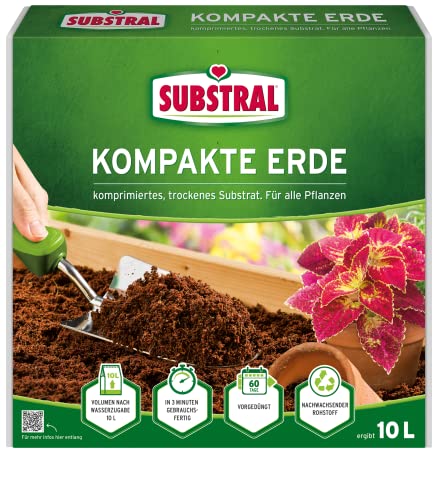 Substral Blumenerde Kompakte Blumenerde, Kokoserde für alle Pflanzen, in praktischem Quellbeutel, 10 L, Grün von Substral