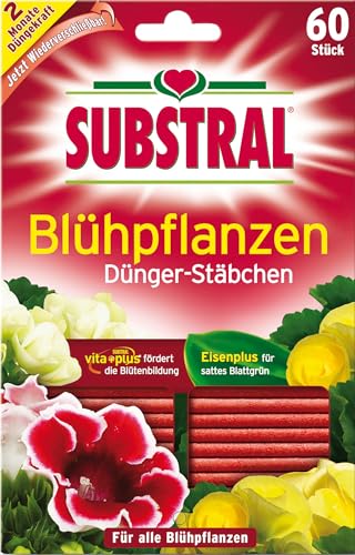 Substral Dünger-Stäbchen für Blühpflanzen mit Eisen-Plus und 2 Monate Langzeitwirkung, 60 Stück von Substral