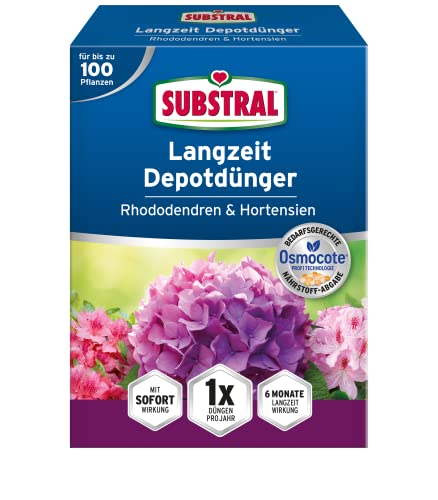 Substral Langzeit Depotdünger für Rhododendren & Hortensien, Himbeeren, Heidelbeeren, u.a, düngt 6 Monate, 1,5kg, grün von Substral