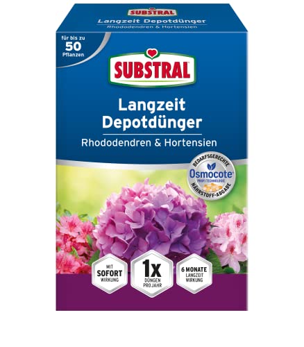 Substral Langzeit Depotdünger für Rhododendren & Hortensien, Himbeeren, Heidelbeeren, u.a, düngt 6 Monate, 750g, grün von Substral