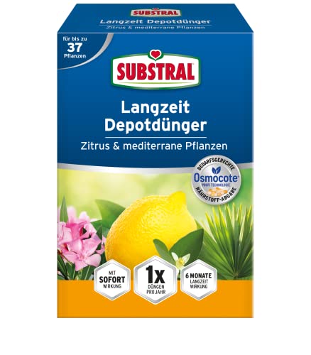 Substral Langzeit Depotdünger für Zitrus & mediterrane Pflanzen, z.B. Bougainville, Oleander, Feigen, u.a., 750 g von Substral