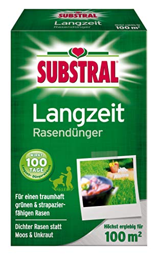 Substral Langzeit Rasendünger, mit Langzeitwirkung, 100 Tage Langzeitdüngung, staubfreies Granulat 100 m² - 2 kg von Substral