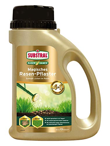 Substral Magisches Rasen-Pflaster, 4in1 Rasenreparatur Rasensamen + Premium Keimsubstrat + Dünger, 1 kg Streuflasche von Substral