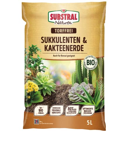 Substral Naturen Sukkulente & Kaktus Erde Bio & torffrei, für Sukkulenten, Kakteen und Bonsai, 3 Monate vorgedüngt, 5 L, Grün von Substral