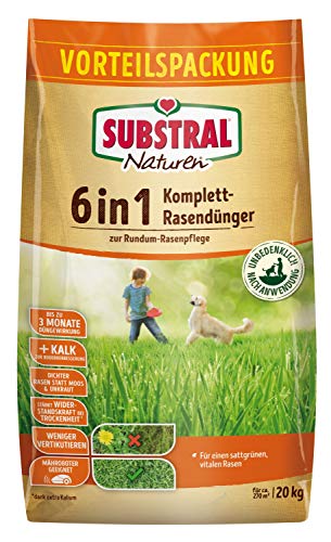 Substral Naturen 6in1 Komplett Rasendünger, mit Sofort und Langzeitwirkung mit Extra Kalk und Kalium, 270 m², 20 kg von Substral