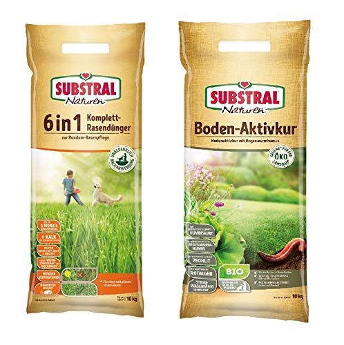 Substral Naturen 6in1 Komplett Rasendünger + Naturen Bio Bodenaktivkur Natürlicher Bodenaktivator von Substral