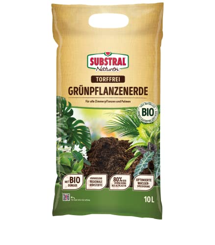 Substral Naturen Grünpflanzen Erde Bio & torffrei, für alle Zimmerpflanzen, mit 3 Monaten Bio-Dünger vorgedüngt, 10L, Grün von Substral