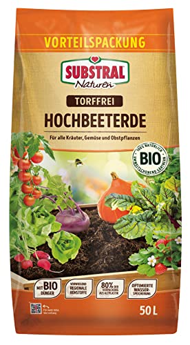 Substral Naturen Hochbeeterde Bio & torffrei 50l, für alle Kräuter, Gemüse und Obstpflanzen im Hochbeet und im Garten von Substral