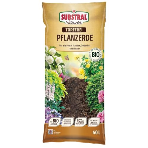 Substral Naturen Pflanzerde Bio & torffrei 40l, für Stauden, Sträucher und Hecken, 3 Monate vorgedüngt von Substral
