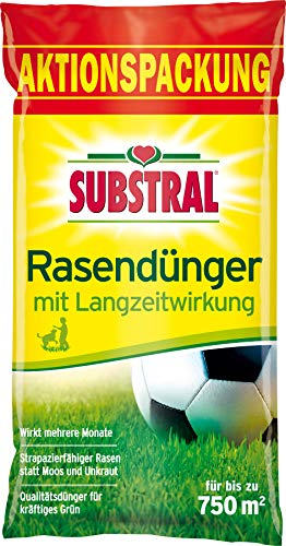 Substral Rasendünger, mit Langzeitwirkung, 100 Tage Langzeitdüngung, mit umhüllten Langzeitstickstoff, für 750 m², 15 kg von Substral