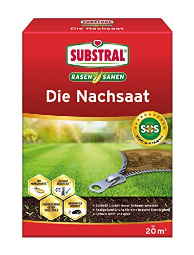 Substral Rasensamen Die Nachsaat, Rasensaat, Schnell keimende strapazierfähige Rasenreparatur-Mischung, 400 g für 20 m² von Substral