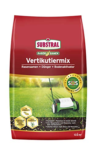 Substral Vertikutiermix Rasenreparatur-Mischung aus Rasensamen, Rasendünger und Bodenaktivator, für 133 m² kg, 4 kg Sack von Substral