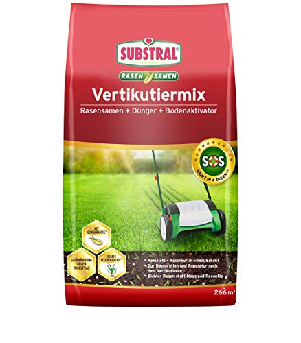 Substral Vertikutiermix Rasenreparatur-Mischung aus Rasensamen, Rasendünger und Bodenaktivator, für 266 m² kg, 8 kg Sack von Substral
