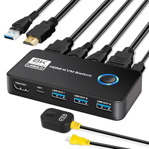 Suceem 8K60Hz HDMI KVM Switch 2 PC 1 Monitor, USB 3.0 KVM Switches für 2 Computers Zum Teilen von Monitor Tastatur, Maus, Festplatten und Drucker – Enthält 2 HDMI- und USB-Kabel Sowie Einen Controller Suceem 8K60Hz HDMI KVM Switch 2 PC 1 Monitor, USB 3.0 KVM Switches für 2 Computers Zum Teilen von Monitor Tastatur, Maus, Festplatten und Drucker – Enthält 2 HDMI- und USB-Kabel Sowie Einen Controller von Suceem