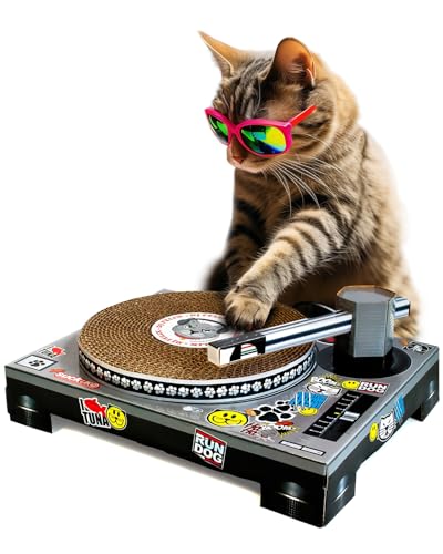 SUCK UK Kratz-Plattenspieler aus Pappe für Katzen | Katzenspielzeug | Plattenspieler & DJ Mixer | Kratzbaum | Kratzbrett | Katzenminze | Kratzmöbel | Kratzmatte | Kratzspielzeug | Katze | Katzen von SUCK UK