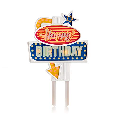 SUCK UK - CAKE TOPPER Leuchtender Kuchen-Aufsatz Blinkend Neon Reklame Geburtstagsdekoration Partiezubehör Tortendekoration Geburtstagskerze Happy Birthday LEDs Flashing Sign von SUCK UK