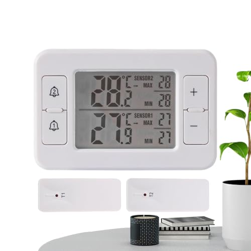 Sucritude Gefrierfach Temperaturmessgerät - Drahtloser Temperatursensor Für Kühlgeräte,Küchengerät Mit Alarm Für Wohnheim Wohnung Innenbereich Außenbereich von Sucritude