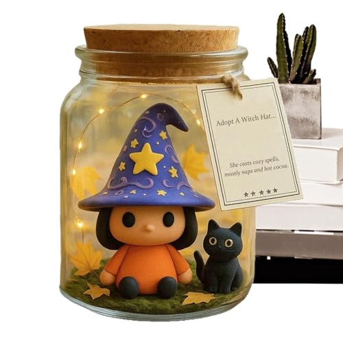 Sucritude Halloween Deko Glas | Hexenfigur Mit Katze Und Hut,Zentrumsstück Für Halloween Party Tisch Deko Wohnzimmer Schlafzimmer Küche Eingang Bad Fotos von Sucritude
