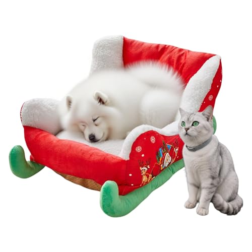 Sucritude Katzenkörbchen | Weihnachtliches Kuscheliges Weihnachtsfest Plüsch Haustierbett - Festliches Isoliertes Plüsch Nest Beruhigender Schlaf Für Welpe Kätzchen Tier Katze Winter Weihnachten von Sucritude