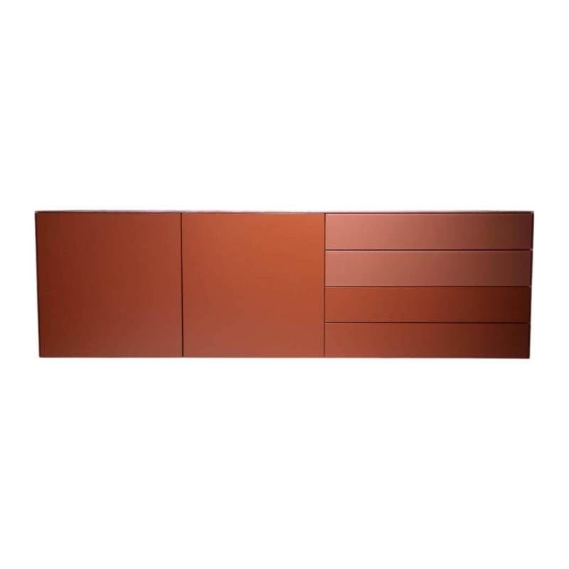 Sideboard Cubo Glattlack Ziegelrot Rot Mit Glasplatte Gefrostet von Sudbrock