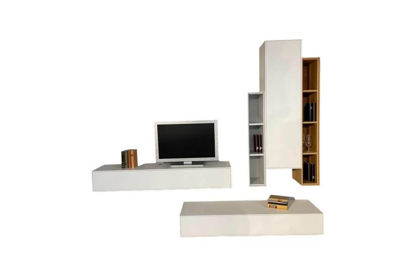 Sudbrock Anbauschrank Wohnwand Game Glattlack Verkehrsweiß Glattlack Steingrau Ethno Eiche von Sudbrock
