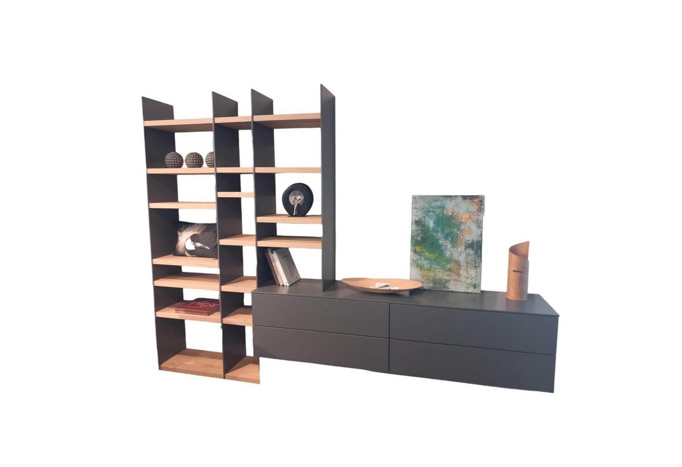 Sudbrock Anbauschrank Wohnwand Kombination Cubo Und Scala Lack Onyxgrau Grau Regalböden Sudbrock Anbauschrank Wohnwand Kombination Cubo Und Scala Lack Onyxgrau Grau Regalböden von Sudbrock