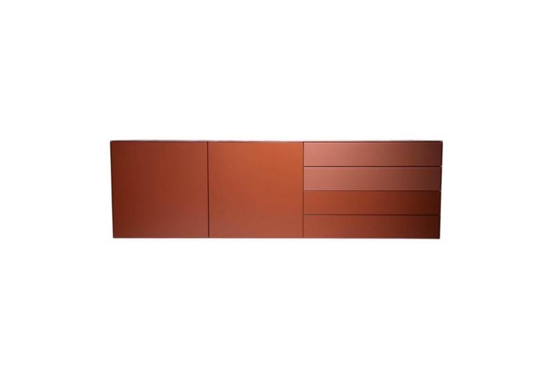 Sudbrock Sideboard Sideboard Cubo Glattlack Ziegelrot Rot Mit Glasplatte Gefrostet von Sudbrock