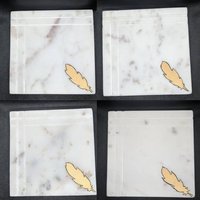 Echte Marmor Luxus Trinken Untersetzer Set Mit Goldenen Federn, Housewarming Hochzeit Trinkgeschirr Hostess Geschenk von SuddenGoods