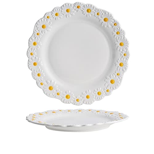 Sudemota Teller Teller Gänseblümchen-Blumen-Keramik-Dessertteller Salatschüssel Geschirr Geschirr Abendessen Essen Steak SnackTablett Weißes Geschirr Sudemota Teller Teller Gänseblümchen-Blumen-Keramik-Dessertteller Salatschüssel Geschirr Geschirr Abendessen Essen Steak SnackTablett Weißes Geschirr von Sudemota