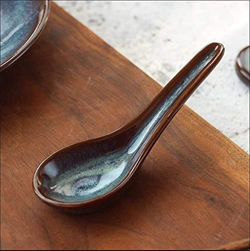 Teller Retro-Keramikgeschirr Kreative kleine Reisschüssel Keramiklöffel Müslischalen Haushalt Suppenschüsseln Salatschüsseln Set Blau Schüssel (Size : Soup Spoon) von Sudemota