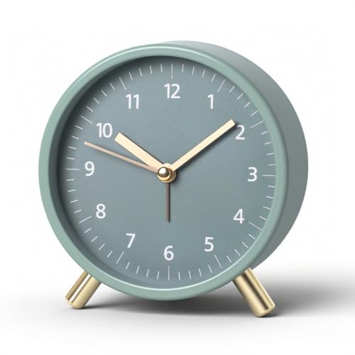 Sudnsadaks Wecker Analog Ohne Ticken, Kinderwecker, Tischuhr, Silent Non Ticking mit Nachtlicht, Moderner Quarzwecker, Modischer Runder Metall Retro Batteriebetrieben, Tragbares Design Tiefschläfer von Sudnsadaks