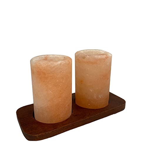 SudoreWell® Salz Tequila Gläser Salzgläser aus rosa Steinsalz - 2 Stück mit Holzständer von SudoreWell