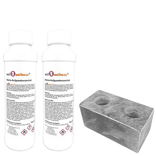 SudoreWell® Sauna Aufgussstein Dampfstein 2 Loch aus Speckstein Plus 2 x 125ml Saunnaaufguss Eukalyptus + Menthol von SudoreWell